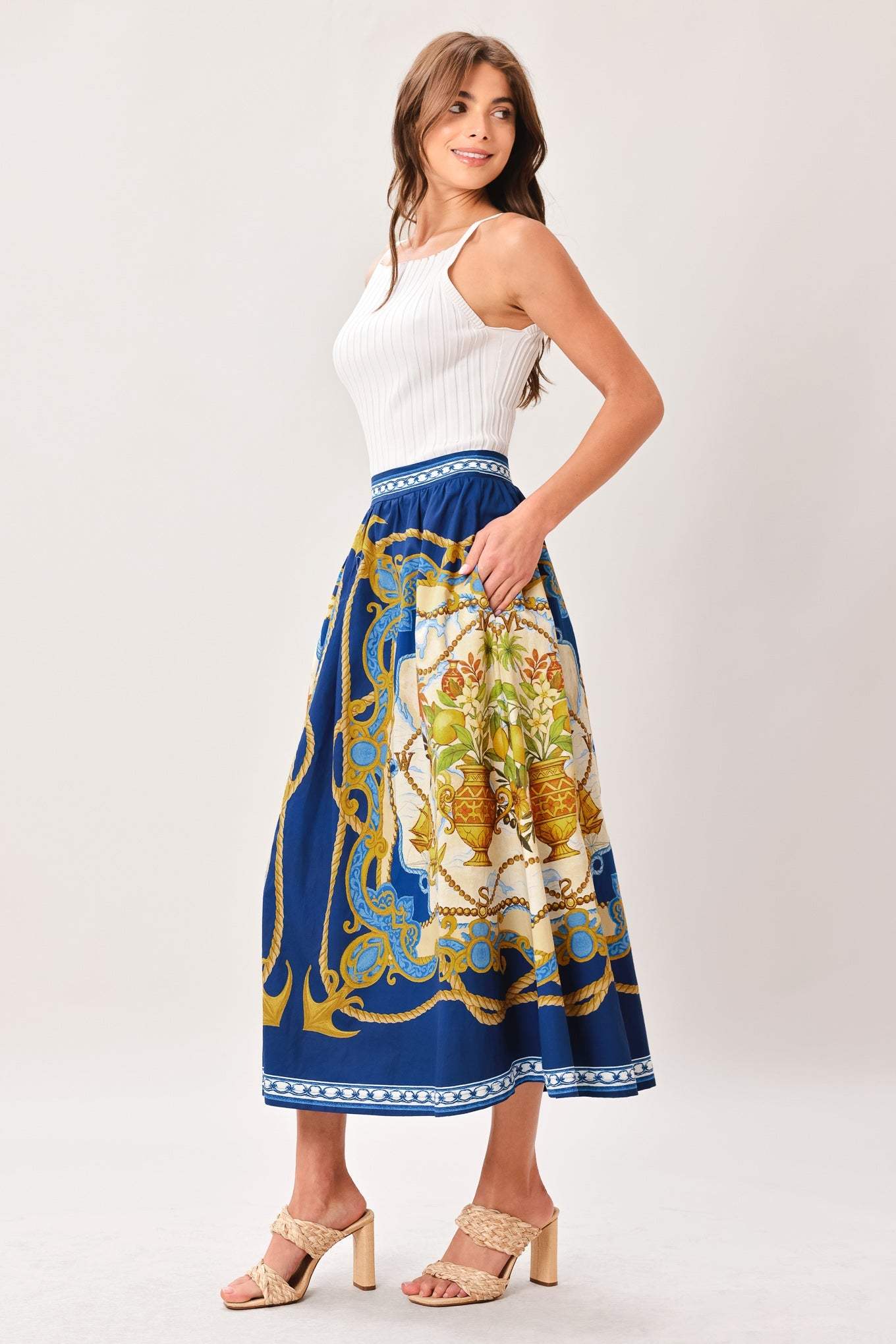 BAROQUE ESCAPE WOVEN MIDI SKIRT - Flying Tomato - Flyclothing LLC
