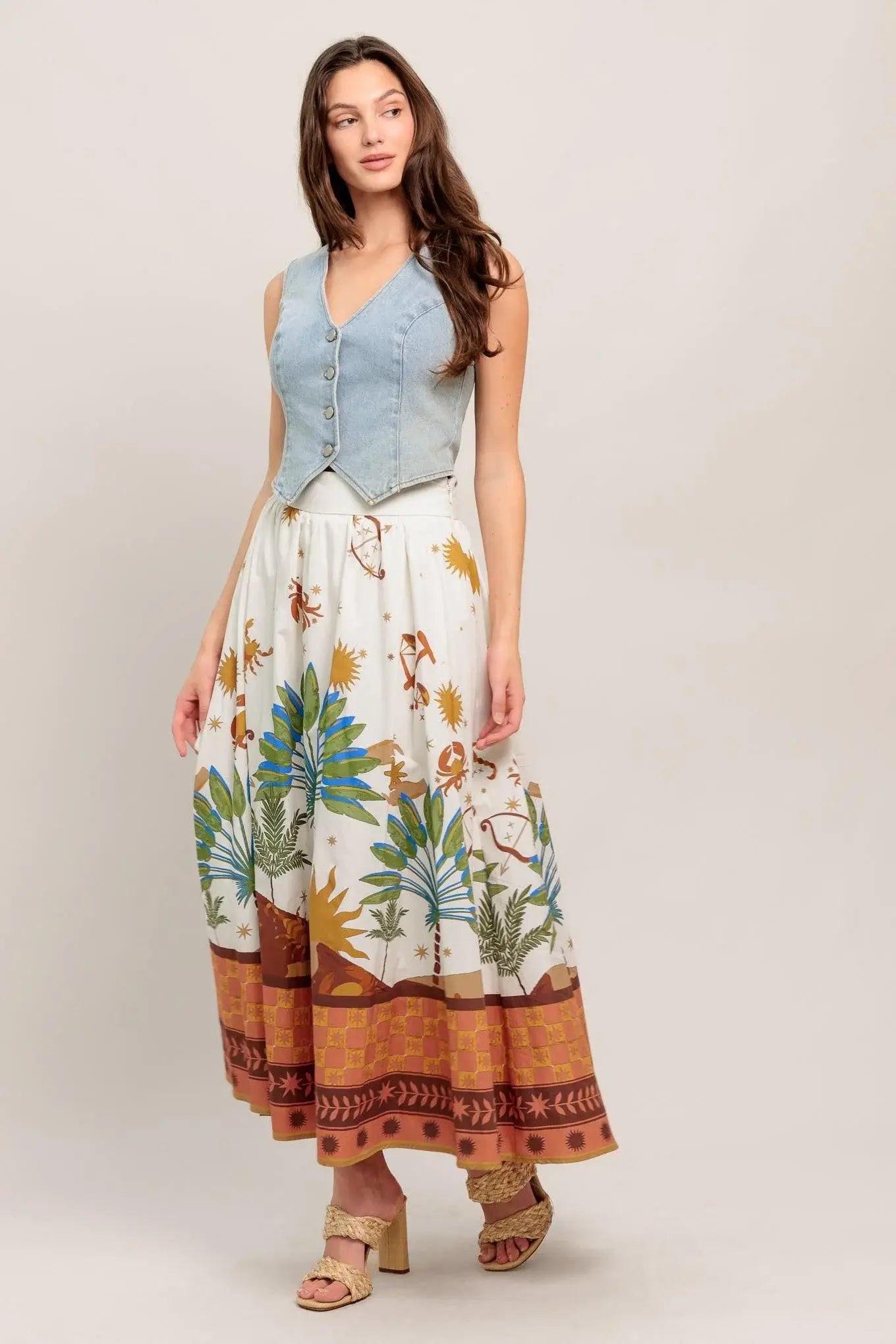 SUNLIT GARDEN WOVEN FULL MIDI SKIRT - Flying Tomato - Flyclothing LLC