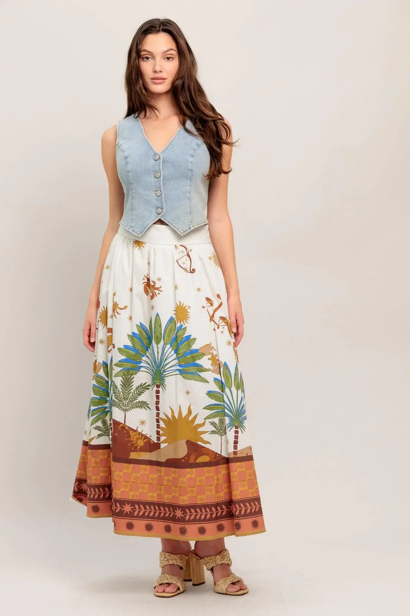 SUNLIT GARDEN WOVEN FULL MIDI SKIRT - Flying Tomato - Flyclothing LLC