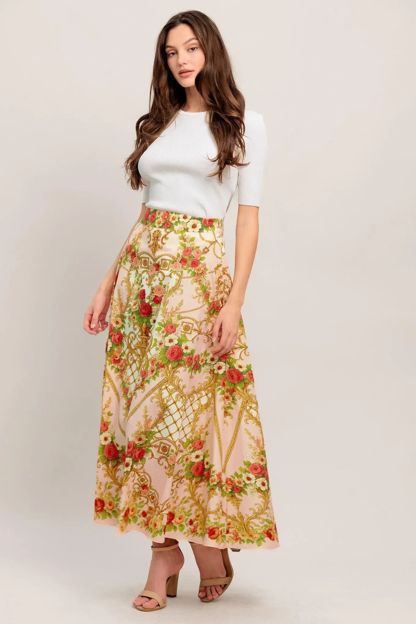PALACE ROSE STATEMENT WOVEN CIRCLE MIDI SKIRT - Flying Tomato - Flyclothing LLC