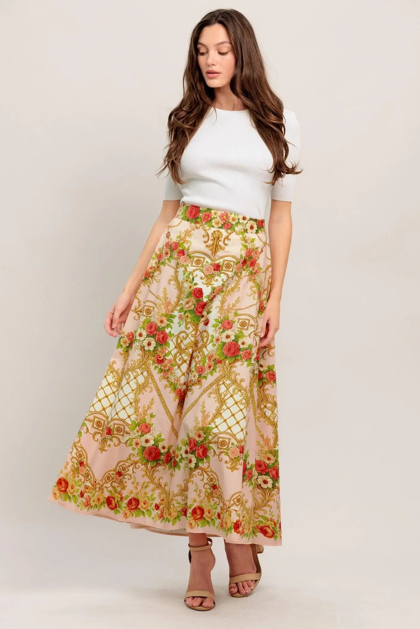 PALACE ROSE STATEMENT WOVEN CIRCLE MIDI SKIRT - Flying Tomato - Flyclothing LLC