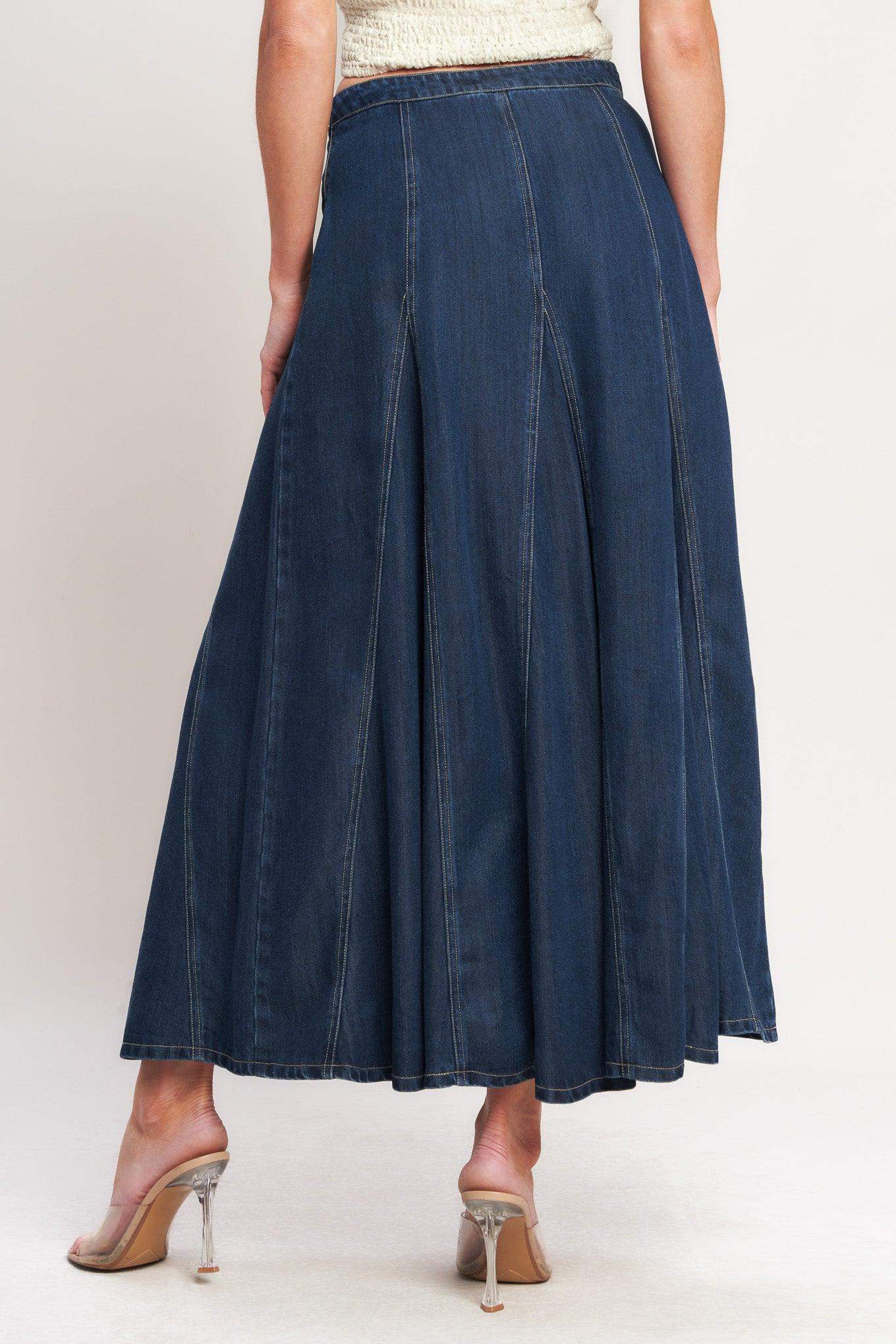 DENIM BALANCE WOVEN CIRCLE SKIRT - Flying Tomato - Flyclothing LLC