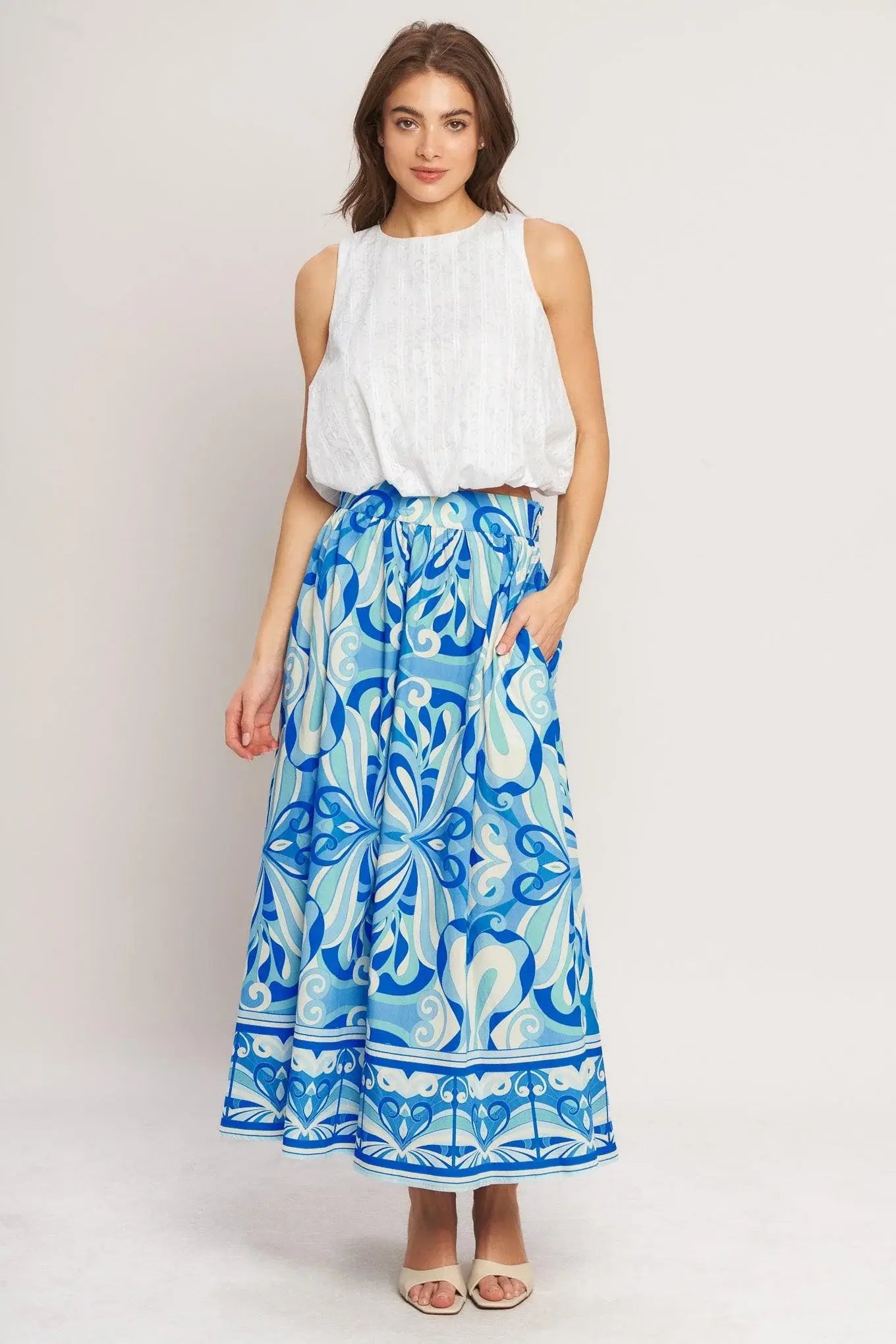 OCEAN WHIRL WOVEN FULL MIDI SKIRT - Flying Tomato - Flyclothing LLC
