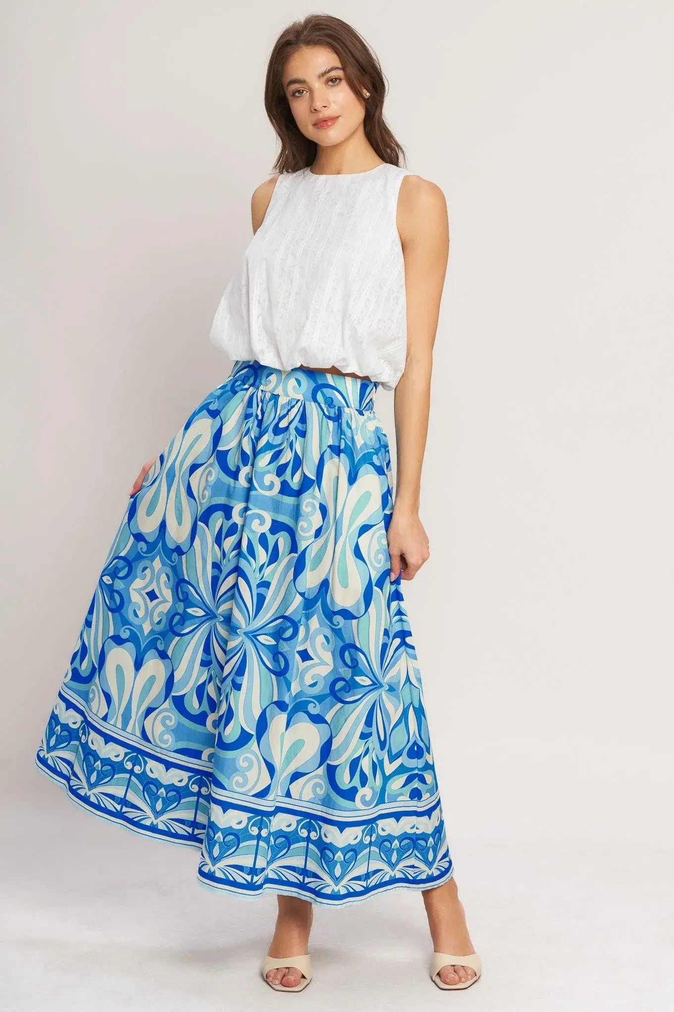 OCEAN WHIRL WOVEN FULL MIDI SKIRT - Flying Tomato - Flyclothing LLC
