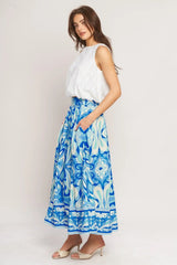 OCEAN WHIRL WOVEN FULL MIDI SKIRT - Flying Tomato - Flyclothing LLC