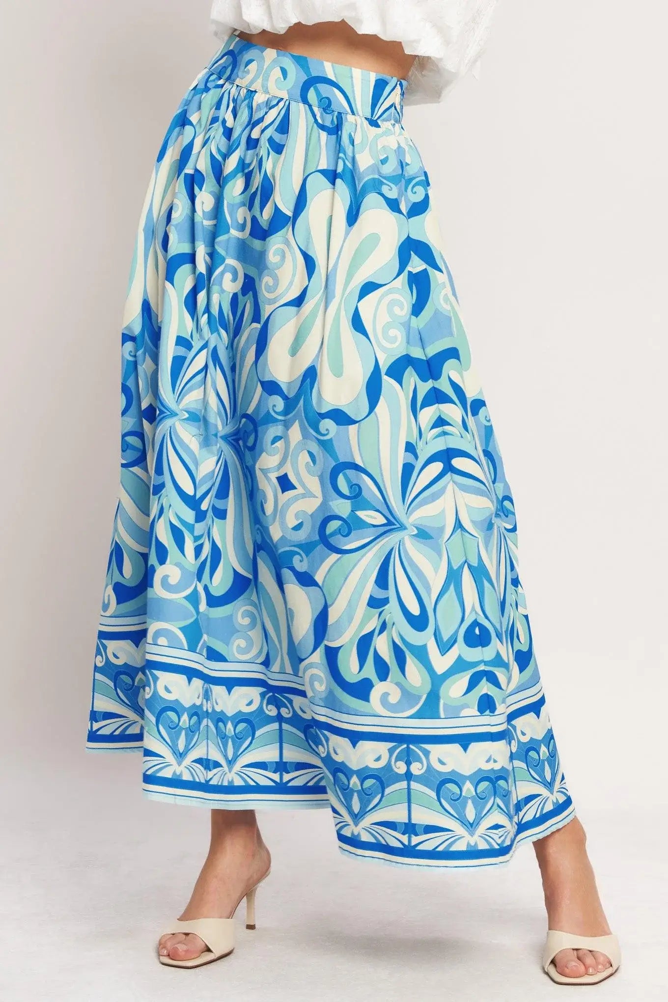 OCEAN WHIRL WOVEN FULL MIDI SKIRT - Flying Tomato - Flyclothing LLC