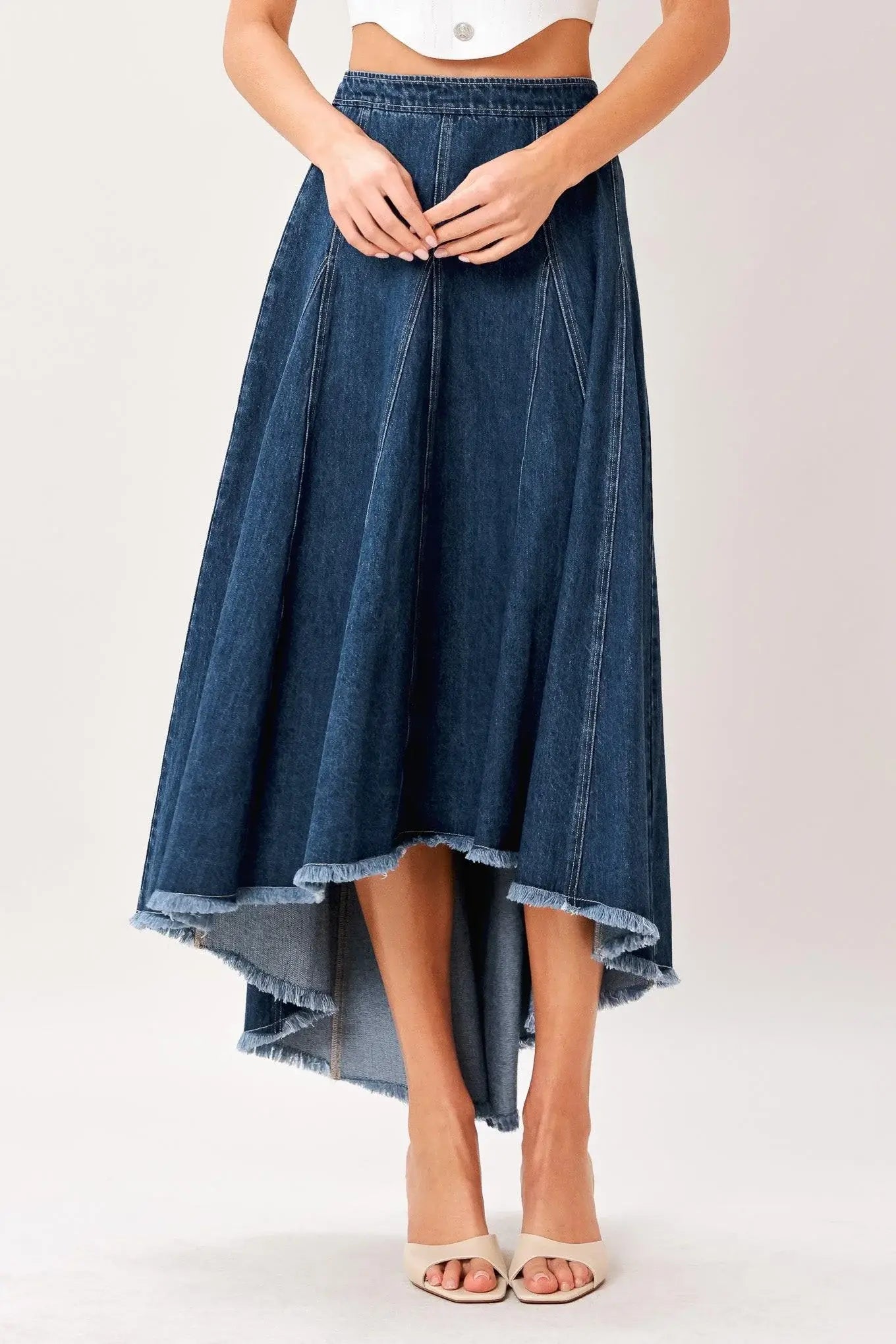 CITY SWING DENIM HI-LO MIDI CIRCLE SKIRT - Flying Tomato - Flyclothing LLC