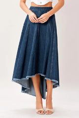 CITY SWING DENIM HI-LO MIDI CIRCLE SKIRT - Flying Tomato - Flyclothing LLC