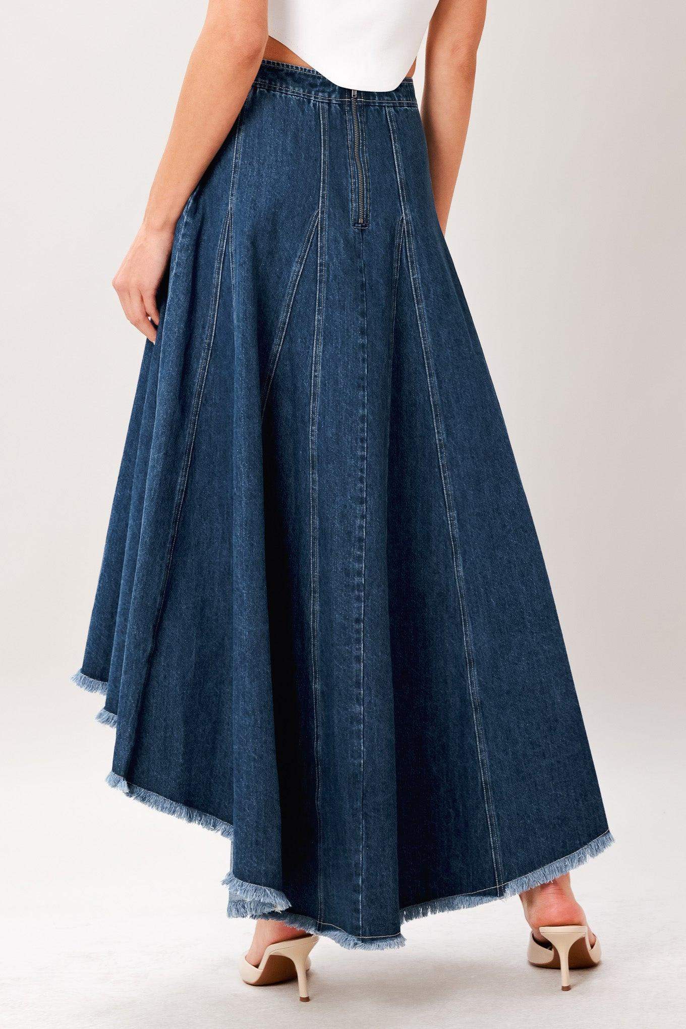 CITY SWING DENIM HI-LO MIDI CIRCLE SKIRT - Flying Tomato - Flyclothing LLC