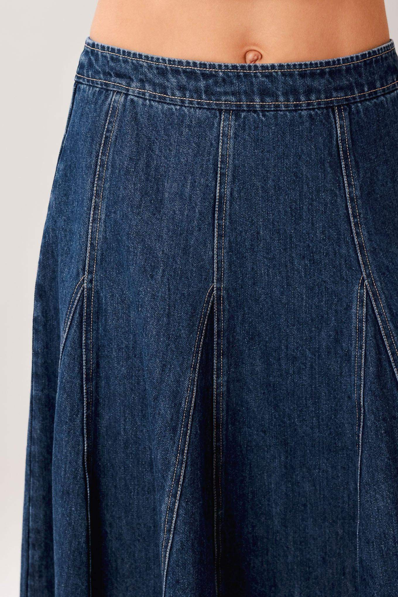 CITY SWING DENIM HI-LO MIDI CIRCLE SKIRT - Flying Tomato - Flyclothing LLC
