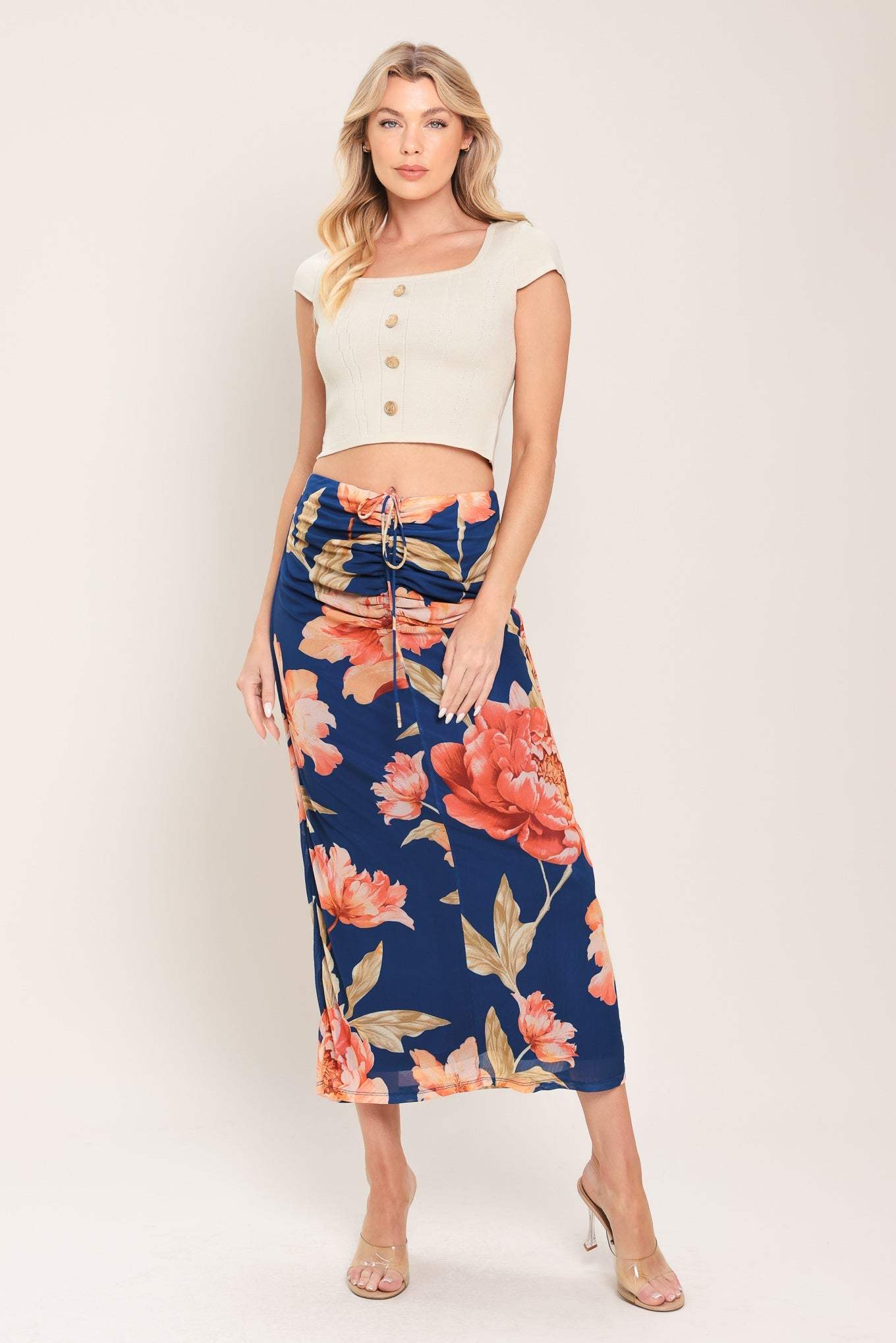DEEP SEA BLOOM POWER MESH MIDI SKIRT - Flying Tomato - Flyclothing LLC