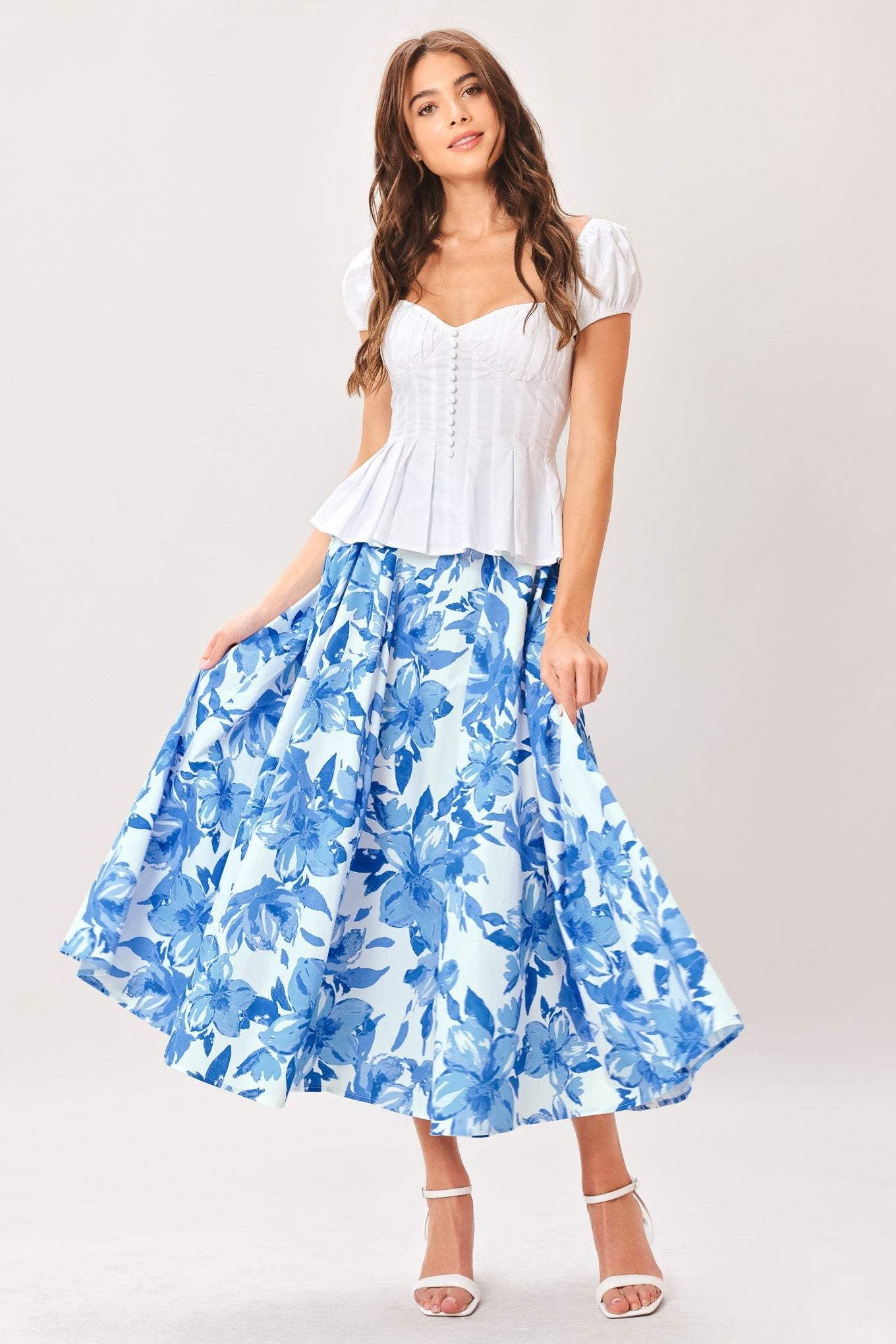 SKY BLOSSOM WOVEN FULL CIRCLE SKIRT - Flying Tomato - Flyclothing LLC