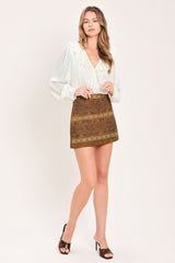 BRONZED TAPESTRY WHIM FAUX SUEDE SKIRT - Flying Tomato - Flyclothing LLC