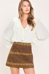BRONZED TAPESTRY WHIM FAUX SUEDE SKIRT - Flying Tomato - Flyclothing LLC