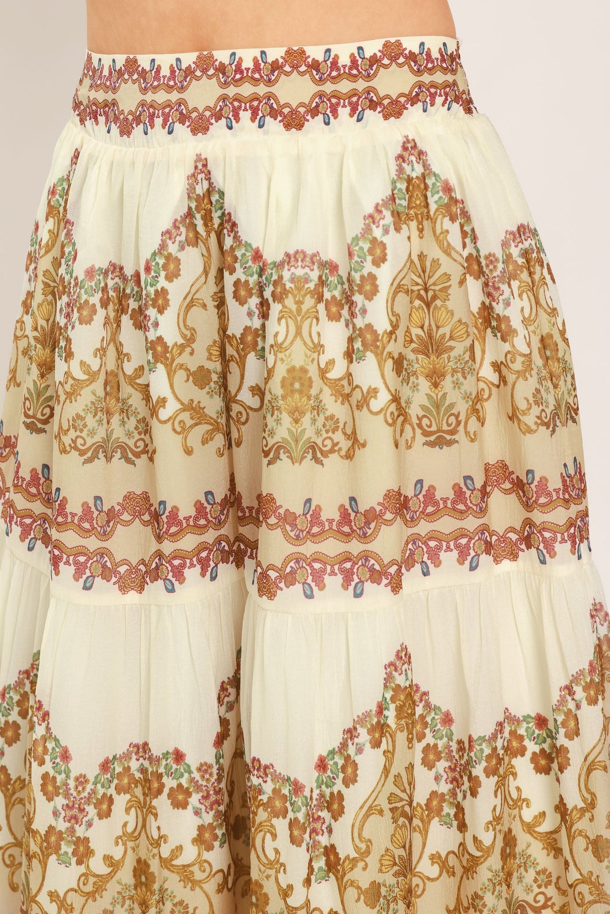 GILDED SCROLL PRINT WOVEN MAXI SKIRT - Flying Tomato - Flyclothing LLC
