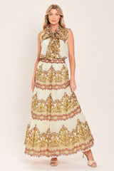 GILDED SCROLL PRINT WOVEN MAXI SKIRT - Flying Tomato - Flyclothing LLC