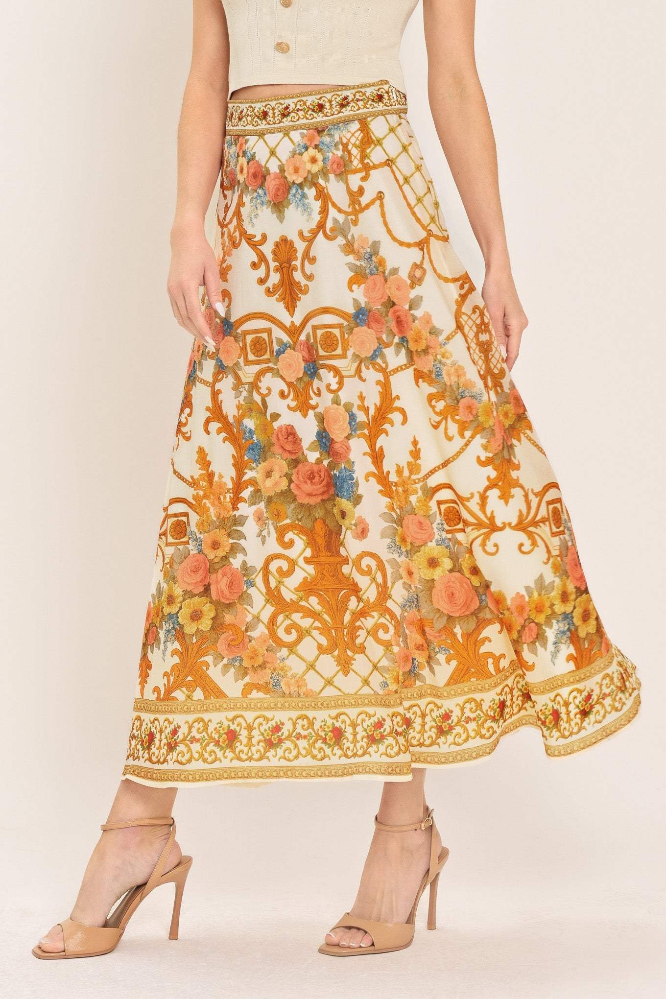 ANTIQUE BLOOM WOVEN MIDI CIRCLE SKIRT