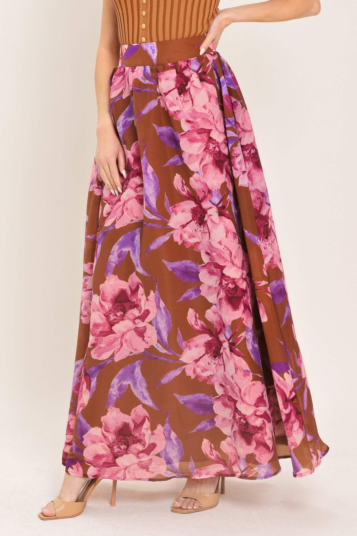 PLUM BLOSSOM WOVEN FULL MAXI SKIRT