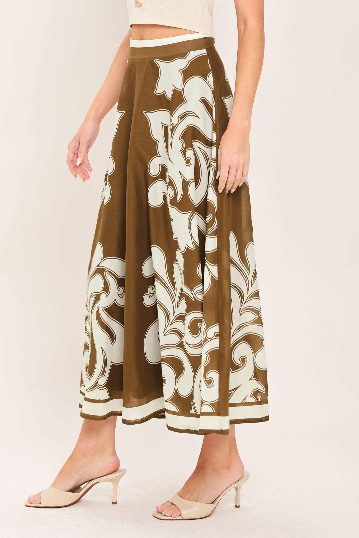 COFFEE CREAM BORDER CIRCLE SKIRT