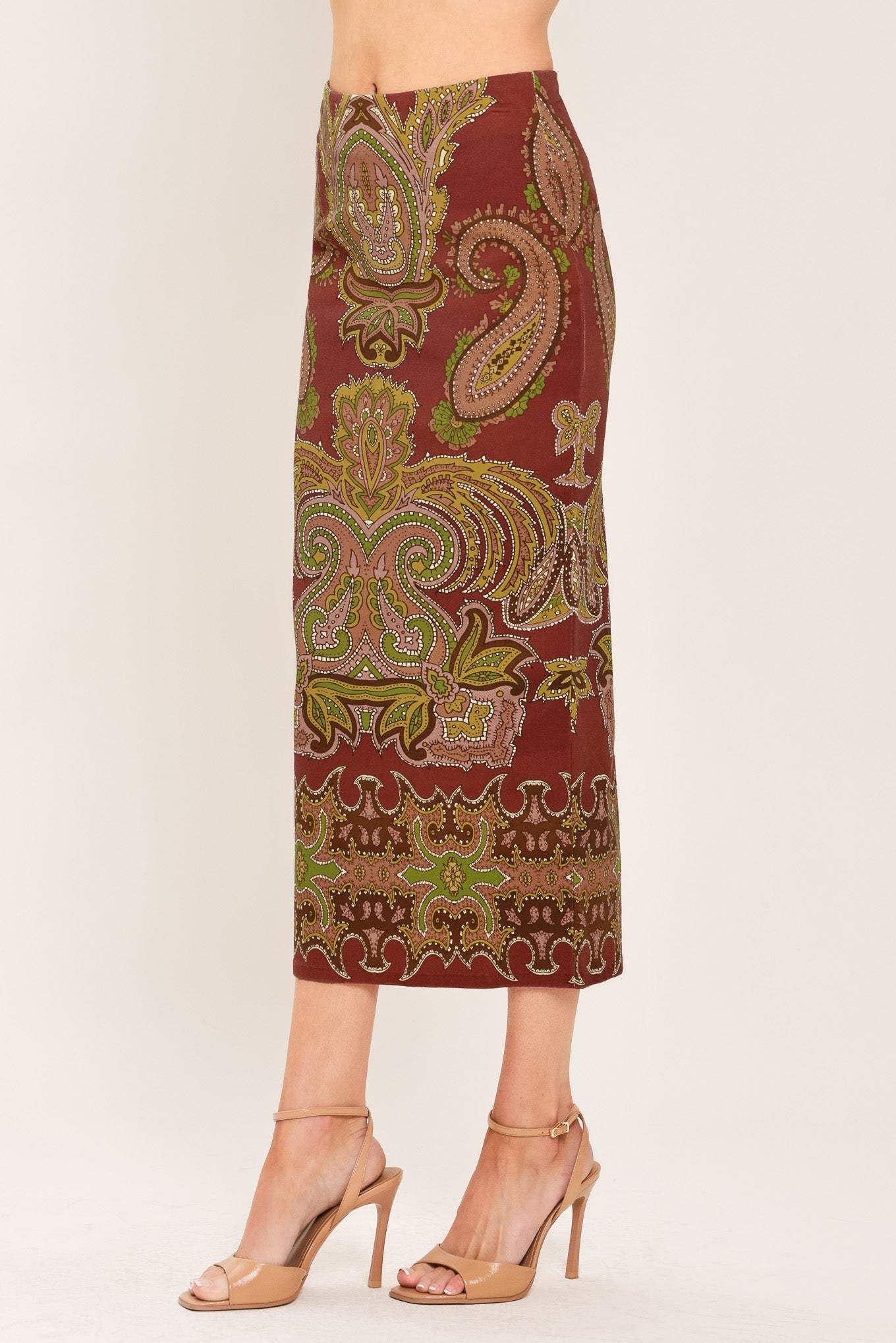 RUSTIC MEDALLION WOVEN PENCIL SKIRT