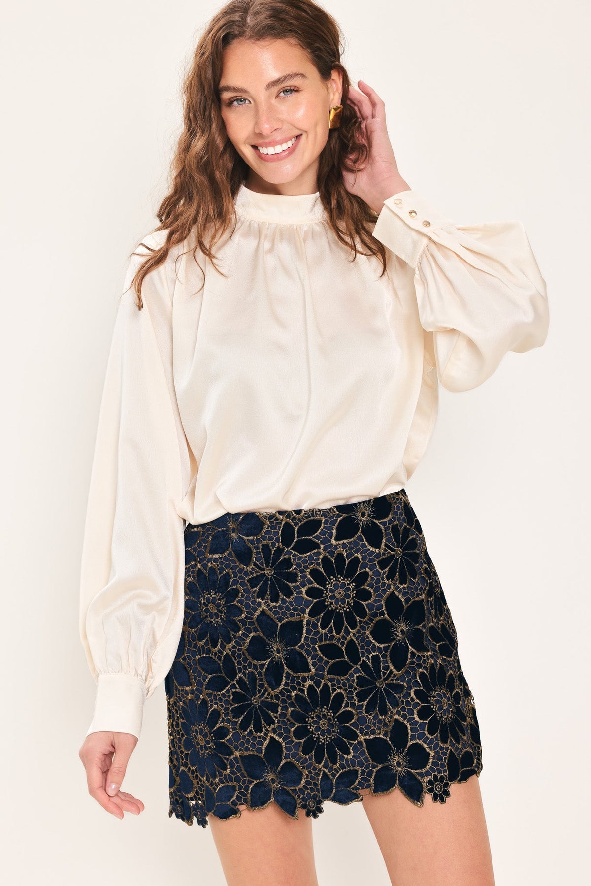 NAVY ROMANCE VELVET LACE MINI SKIRT - Flying Tomato - Flyclothing LLC