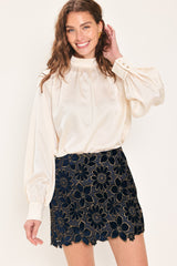 NAVY ROMANCE VELVET LACE MINI SKIRT - Flying Tomato - Flyclothing LLC