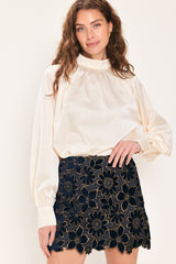 NAVY ROMANCE VELVET LACE MINI SKIRT - Flying Tomato - Flyclothing LLC