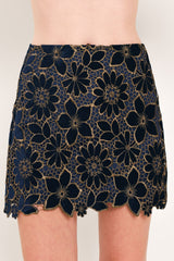 NAVY ROMANCE VELVET LACE MINI SKIRT - Flying Tomato - Flyclothing LLC