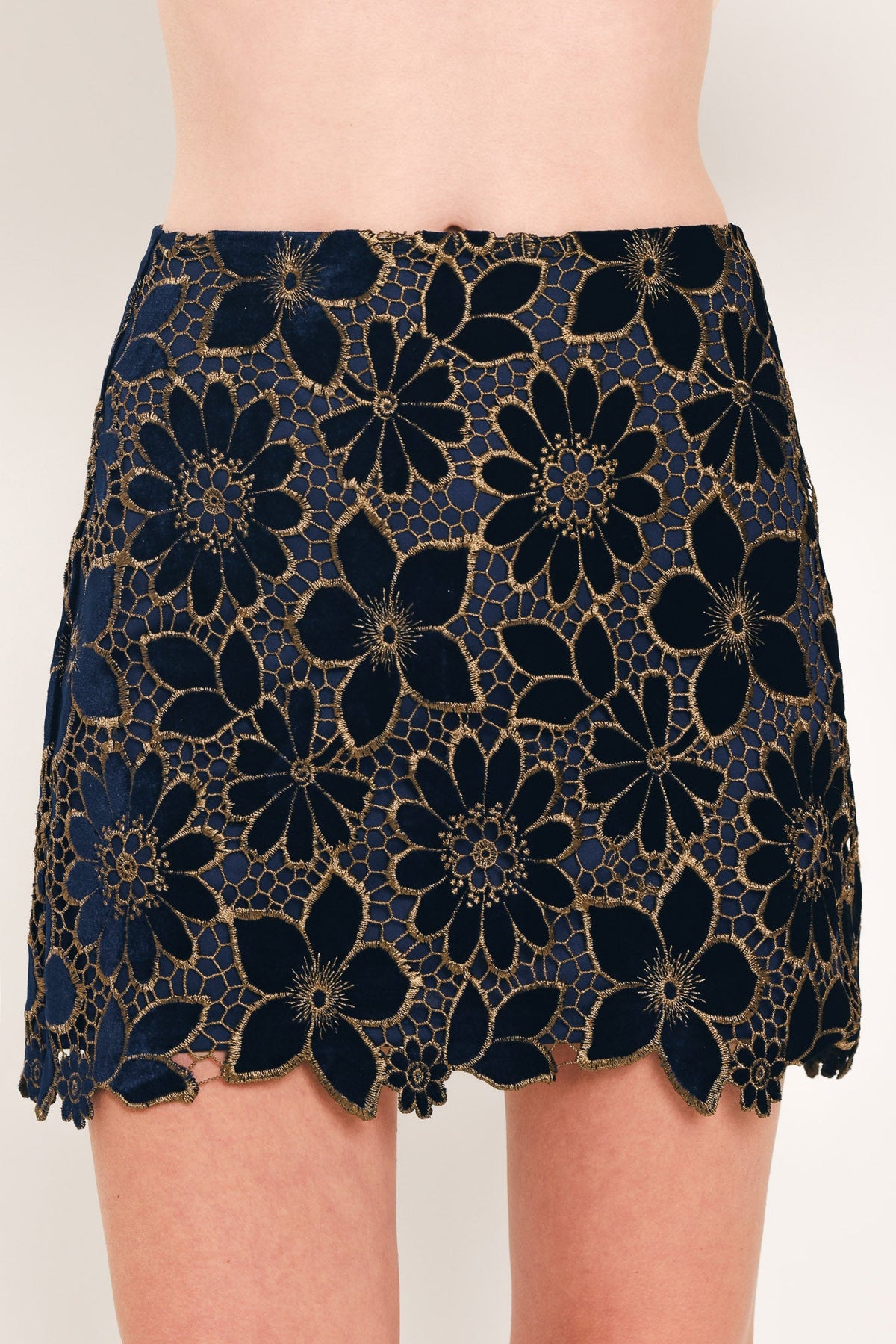 NAVY ROMANCE VELVET LACE MINI SKIRT - Flying Tomato - Flyclothing LLC