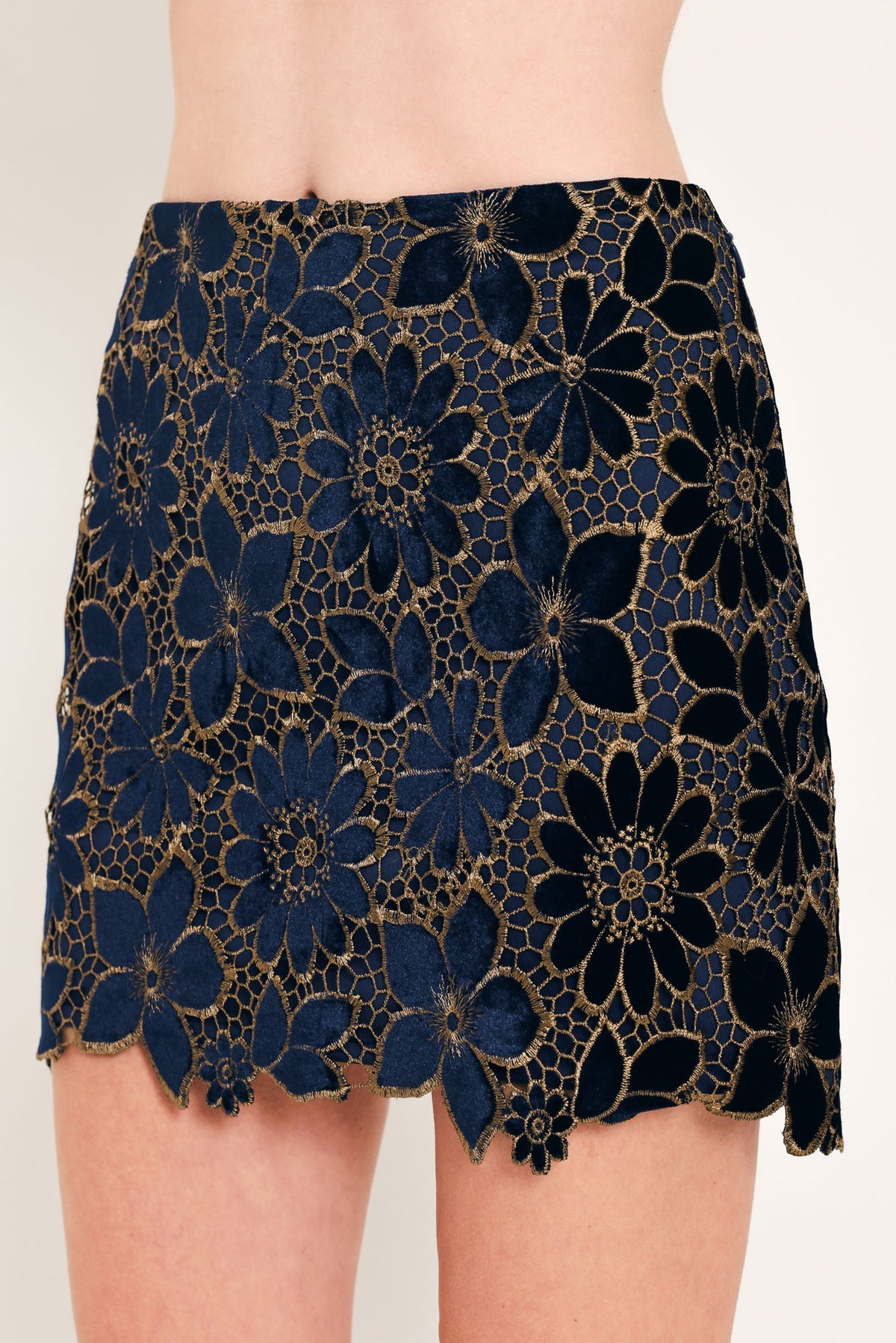 NAVY ROMANCE VELVET LACE MINI SKIRT - Flying Tomato - Flyclothing LLC
