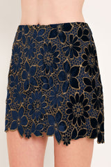 NAVY ROMANCE VELVET LACE MINI SKIRT - Flying Tomato - Flyclothing LLC