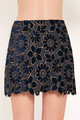 NAVY ROMANCE VELVET LACE MINI SKIRT - Flying Tomato - Flyclothing LLC