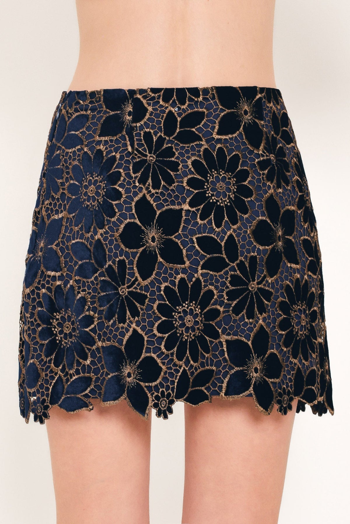 NAVY ROMANCE VELVET LACE MINI SKIRT - Flying Tomato - Flyclothing LLC