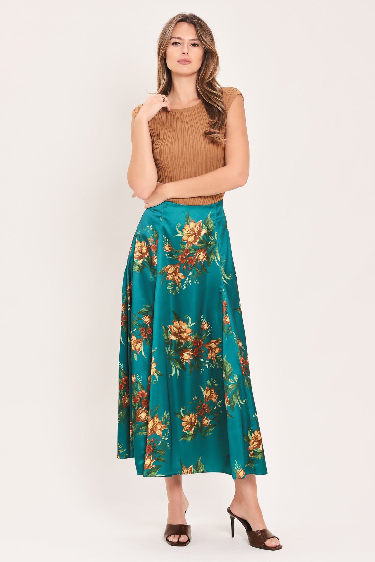 LAGOON FLOWER CHERISH WOVEN MIDI CIRCLE SKIRT - Flying Tomato - Flyclothing LLC