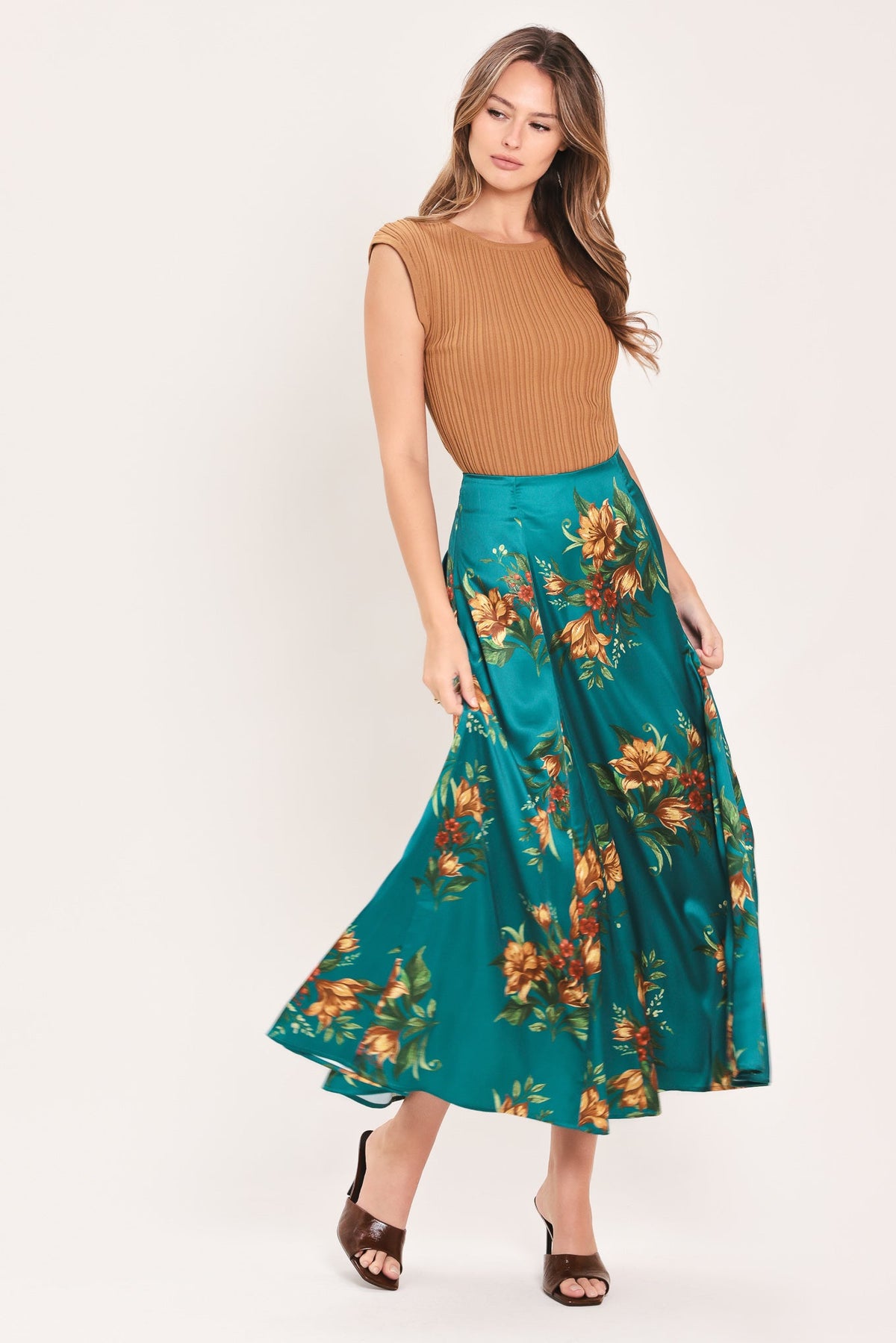 LAGOON FLOWER CHERISH WOVEN MIDI CIRCLE SKIRT - Flying Tomato - Flyclothing LLC