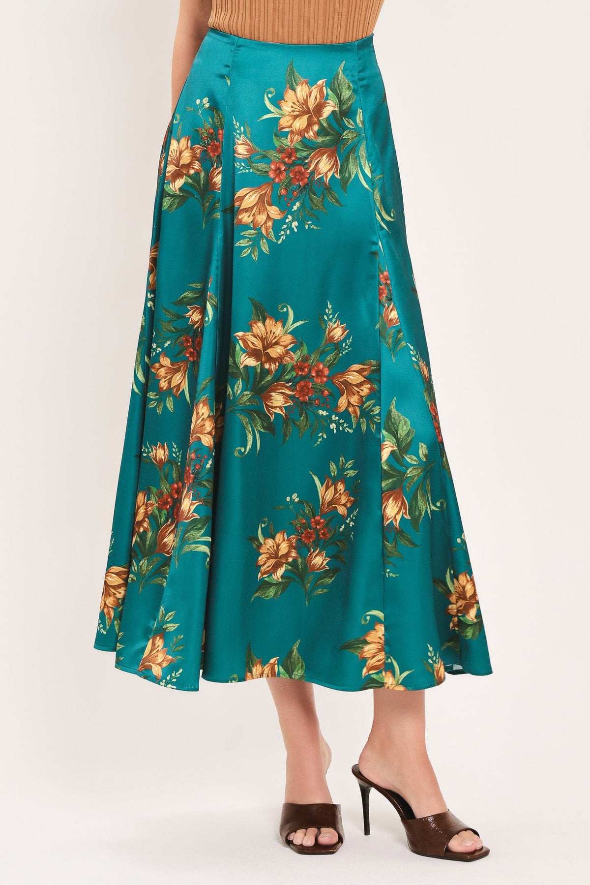 LAGOON FLOWER CHERISH WOVEN MIDI CIRCLE SKIRT - Flying Tomato - Flyclothing LLC