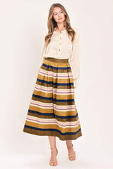 SAFFRON STRIPE WHISPER WOVEN FULL MIDI SKIRT