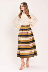 SAFFRON STRIPE WHISPER WOVEN FULL MIDI SKIRT