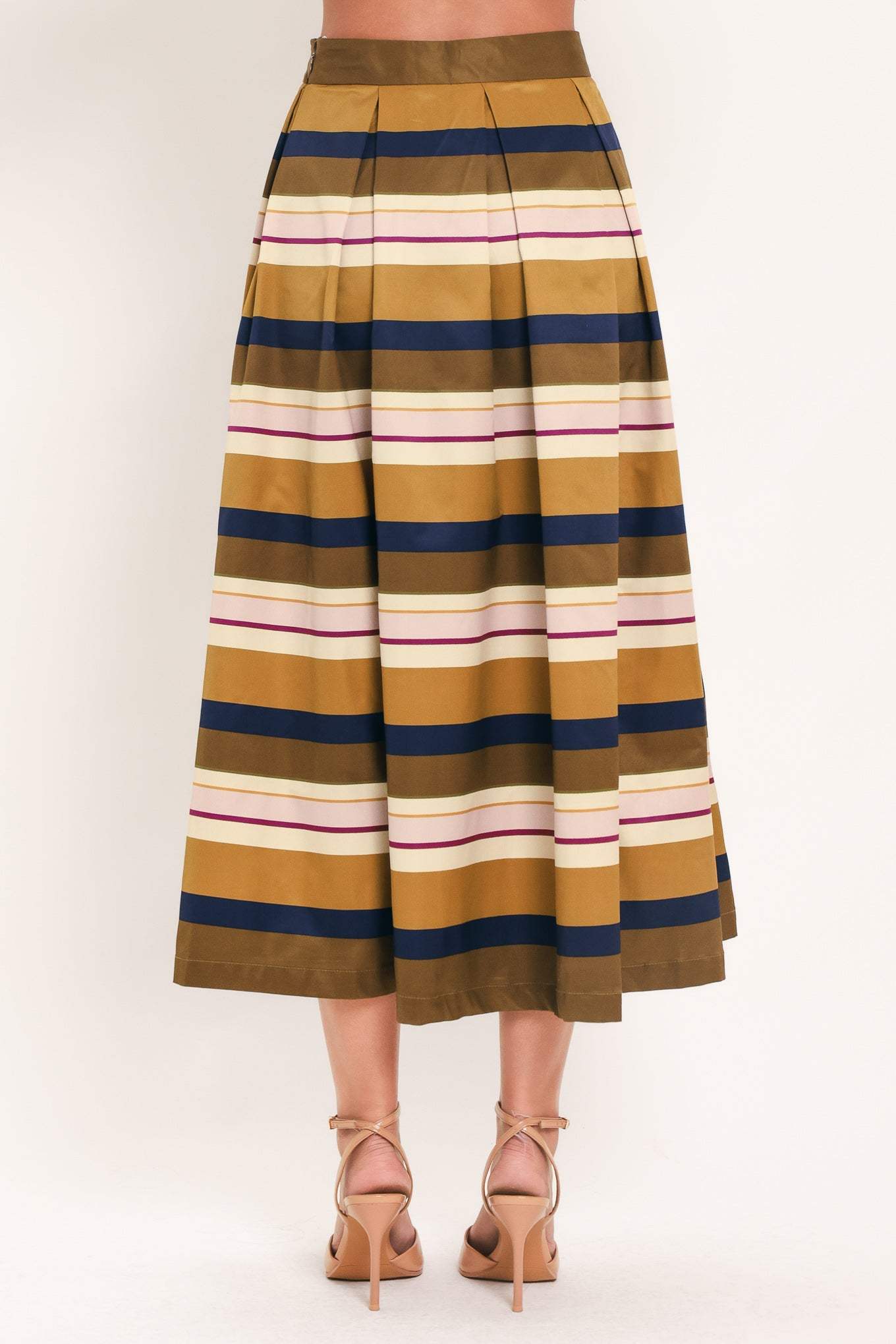 SAFFRON STRIPE WHISPER WOVEN FULL MIDI SKIRT