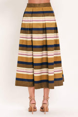 SAFFRON STRIPE WHISPER WOVEN FULL MIDI SKIRT