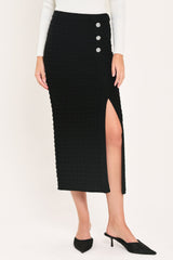 POLISHED MOMENT BLACK BUTTON-SLIT SWEATER MIDI SKIRT - Flying Tomato - Flyclothing LLC