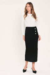 POLISHED MOMENT BLACK BUTTON-SLIT SWEATER MIDI SKIRT - Flying Tomato - Flyclothing LLC
