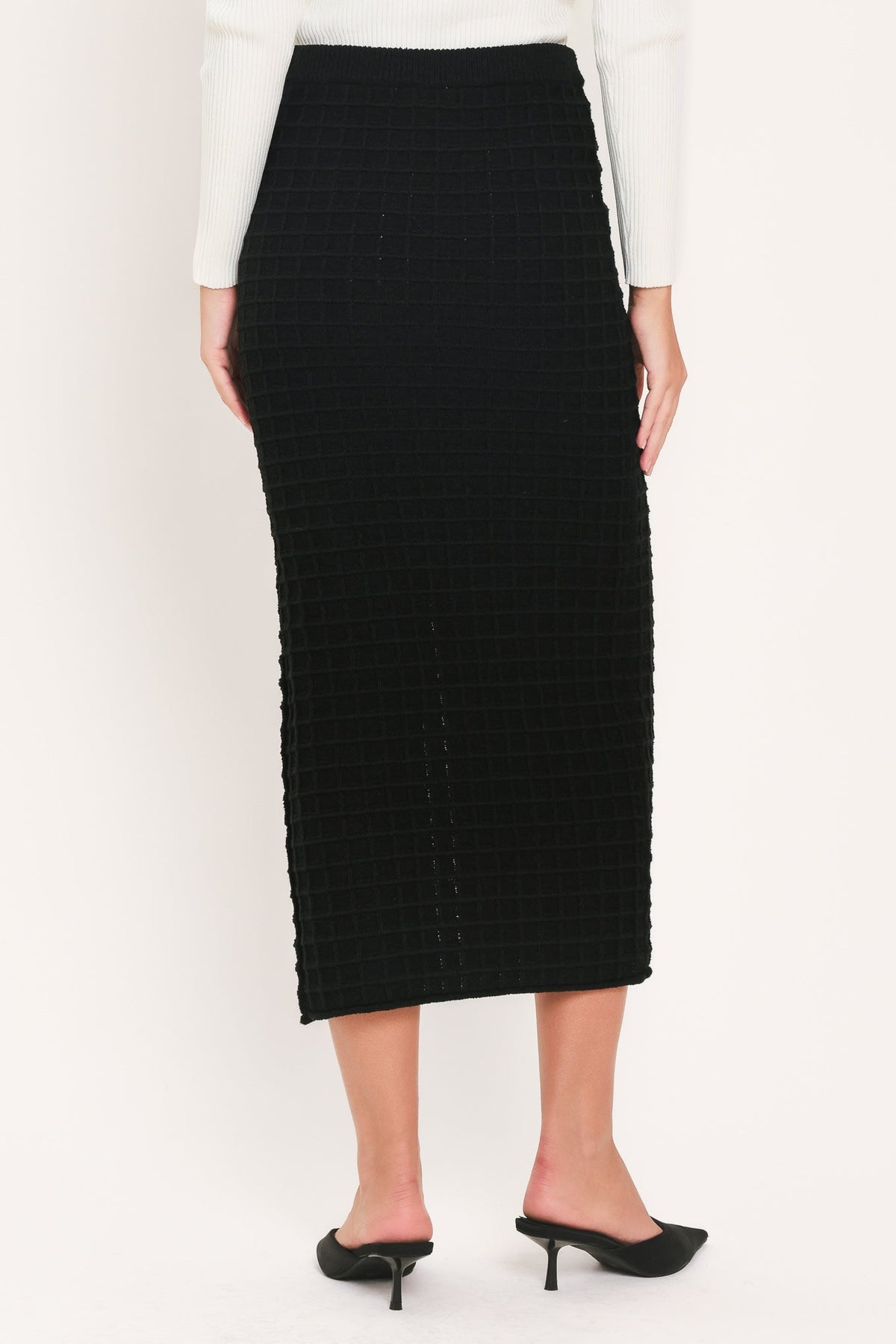 POLISHED MOMENT BLACK BUTTON-SLIT SWEATER MIDI SKIRT - Flying Tomato - Flyclothing LLC
