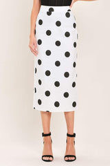 RETRO POLKA DOT WOVEN MIDI PENCIL SKIRT
