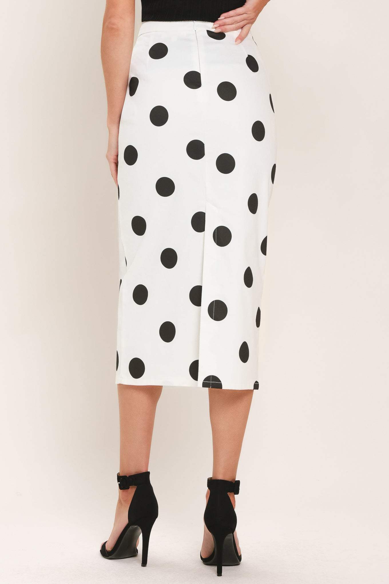 RETRO POLKA DOT WOVEN MIDI PENCIL SKIRT