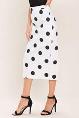 RETRO POLKA DOT WOVEN MIDI PENCIL SKIRT
