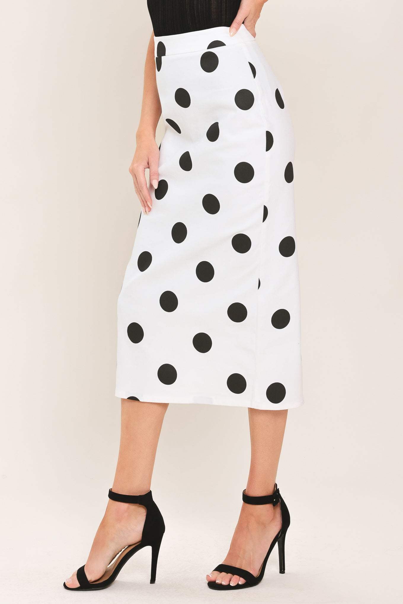 RETRO POLKA DOT WOVEN MIDI PENCIL SKIRT