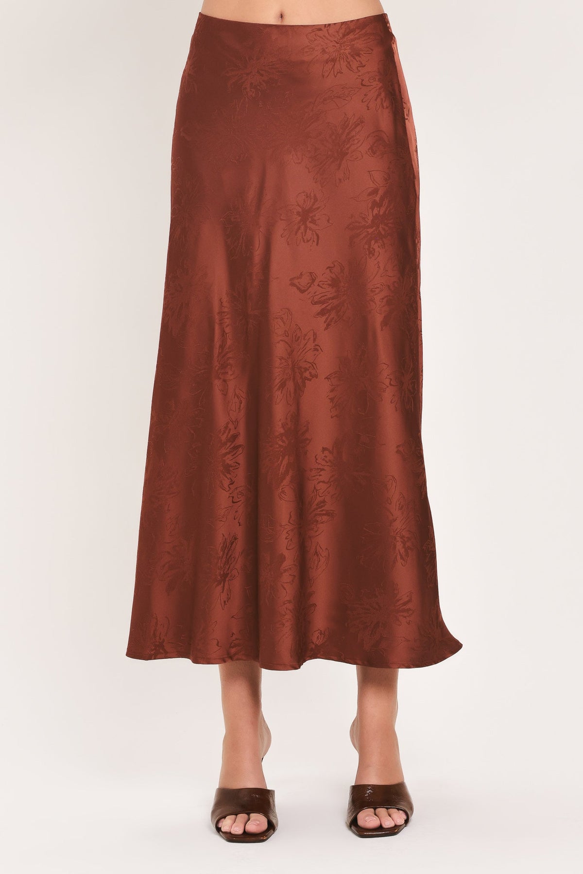 BURGUNDY DYNASTY JACQUARD SATIN MIDI SKIRT - Flying Tomato - Flyclothing LLC