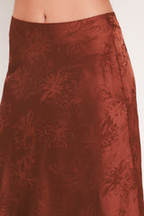 BURGUNDY DYNASTY JACQUARD SATIN MIDI SKIRT - Flying Tomato - Flyclothing LLC