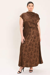 CHOCOLATE FLORAL WOVEN JACQUARD MIDI SKIRT - Flying Tomato - Flyclothing LLC
